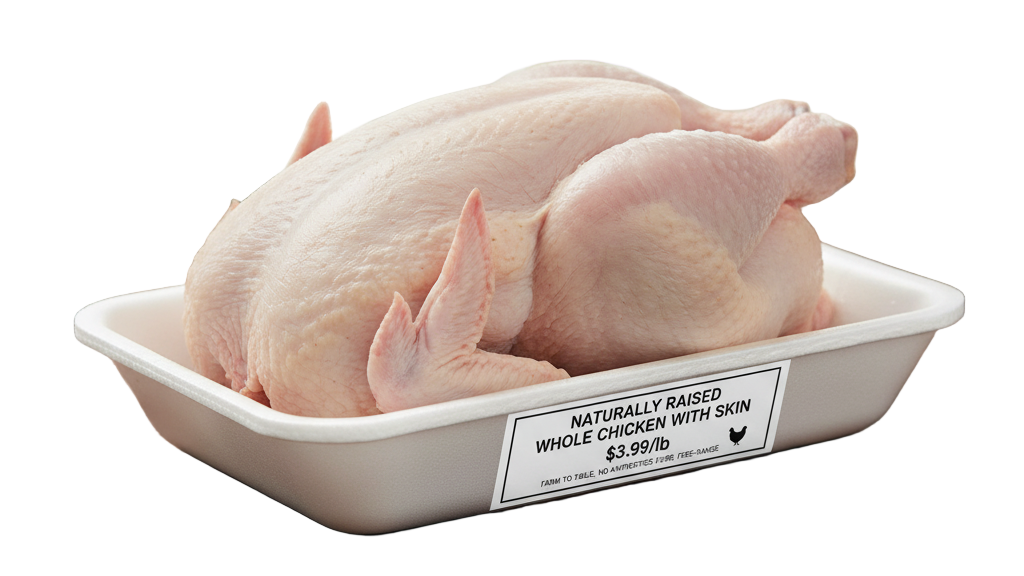 Naturally Raised Whole Chicken With Skin 3 lb- $3.99/lb