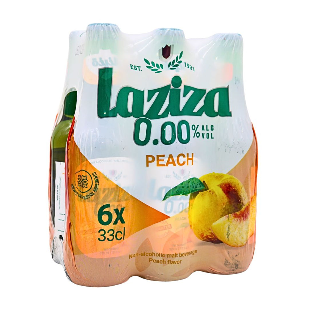 Laziza Peach Flavor (6 x 330 ml) ⚠️ Glass bottles ⚠️ (See description for more details)