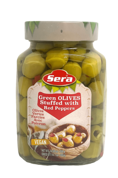 Sera Green Olives Stuffed with Red Peppers  (24 Oz)